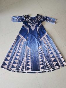 Blue V-Neck A-Line Dress