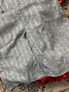 Gray Striped Button-Accent Kurta