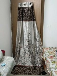 Elegant Brown & Silver Floral 7 Feet Curtain