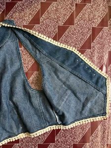 Denim Vest/ Waistcoat with Lace Tri