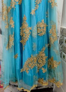 Teal &amp; Gold Embellished Gown