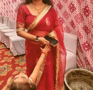 Red Saree zari border with sequence work