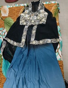 Black Ombre Draped Dhoti Skirt Set