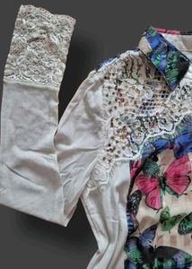 FREE SHIPPING :3 y2k Butterfly Print Lace Trim Top