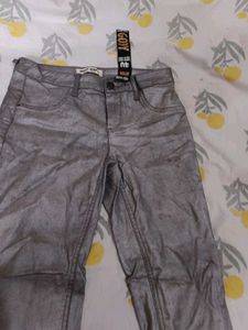 Shiny Silver Coated Jeans - Size 40