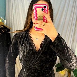Black Velvet Wrap Dress