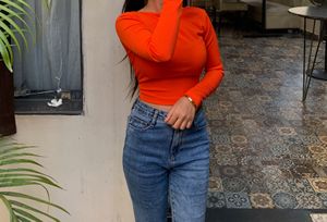 Orange Long Sleeve Crop Top