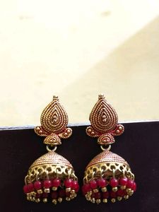 Traditional ethnic Gold Plated With Red Pearls Jhu
