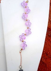 Purple Beaded Bracelet with Crown Charm