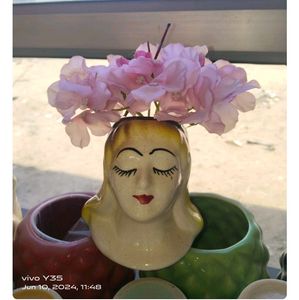 3 Piece Girl Face Ceremic Planter