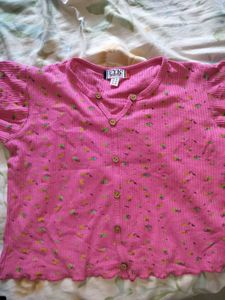 Pink Floral Ribbed Button-Down Top
