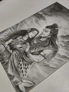 Lord Shiv Parwati Charcoal Drawing