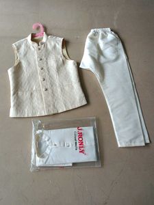 Boys cream kurta pajama with jacket