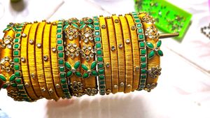 Silk Thread Bangles - Green &amp; Gold