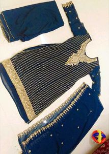 New Elegant Navy & Gold Indian Dress