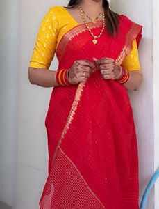 Pure Chinnon Red saree