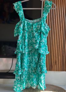 Green Floral Ruffle Mini Dress