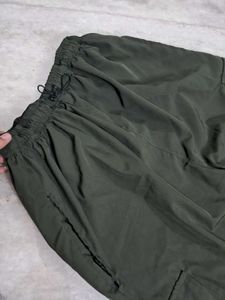 Olive Baggy Parachute Pants
