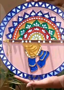 Krishna&#39;s Divine Feet and Flute Lippan Art🎨