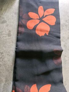 New Orange Floral Print Saree