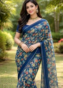 Elegant Floral Print Saree(New with blouse)