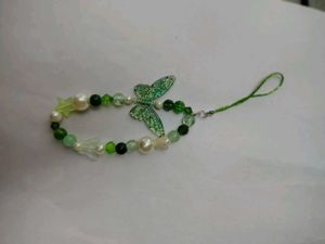 Green Butterfly Beaded Phone Charm