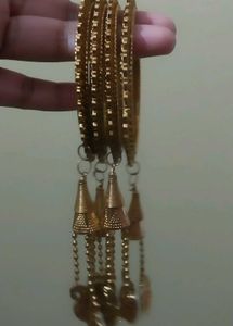 Traditional Gold-Tone Bangles with Jhumka &amp; Leaf D