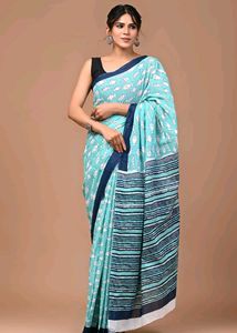 Aqua Printed Saree