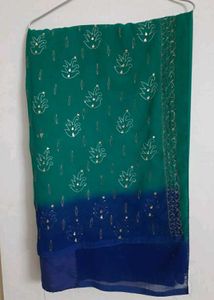 Green & Blue Embellished Saree