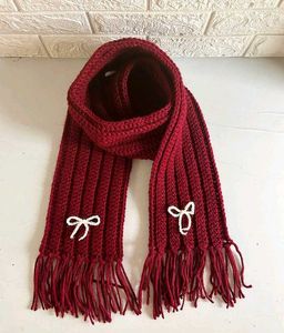 Burgundy Knitted Scarf with Bows