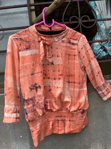 Retro Orange Tie Neck Top
