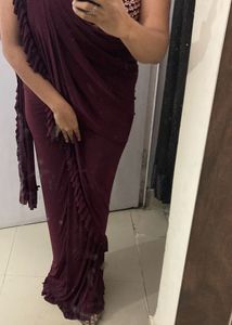 Girlish Partwear Ready To Wear Wine Saree