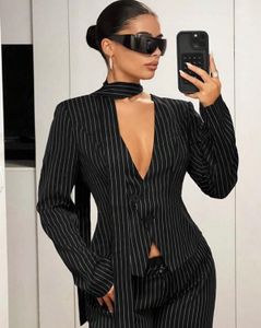 Striped Blazer with neck fashionable band