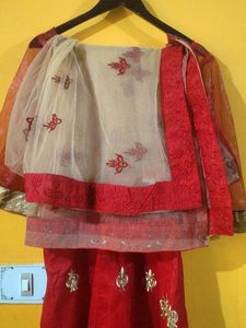 Red &amp; Gold Embroidered Anarkali Dress