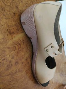 Beige Peep-Toe Wedge Sandals