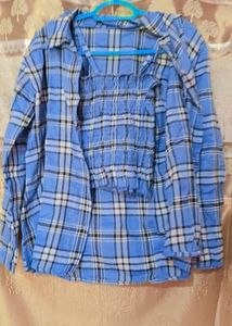 Blue Plaid Top & Shirt Set