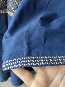 navy blue kurta with embroided yolk