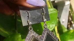 Trending  Square Glass Oxidized Alloy Silver Stud