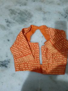 Orange Striped Sari Blouse, Green Cotton Saree Blo