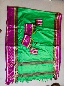 Green & Pink Saree with Blouse