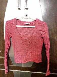 Red & White Striped Long Sleeve Top