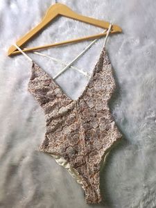 Floral Lace Plunge One-Piece Swimsuit