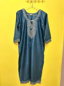Teal Embroidered Kurti