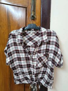Women White Shirt And Cropped Stripped Top