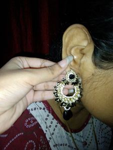 Black Pearled Jhumka Earrings