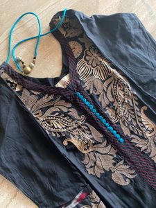 Long Black kurta with red synthetic shawl