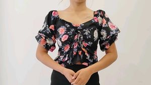 BLACK PEPLUM CROP TOP