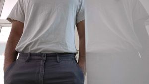 YOUSTA Grey Straight-Fit Stretch Trousers Size 32