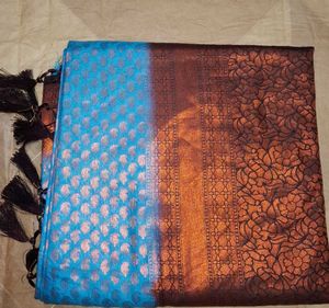 Firozi And Brown Saree