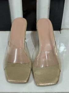 Gold Clear Strap Heels - Size 7